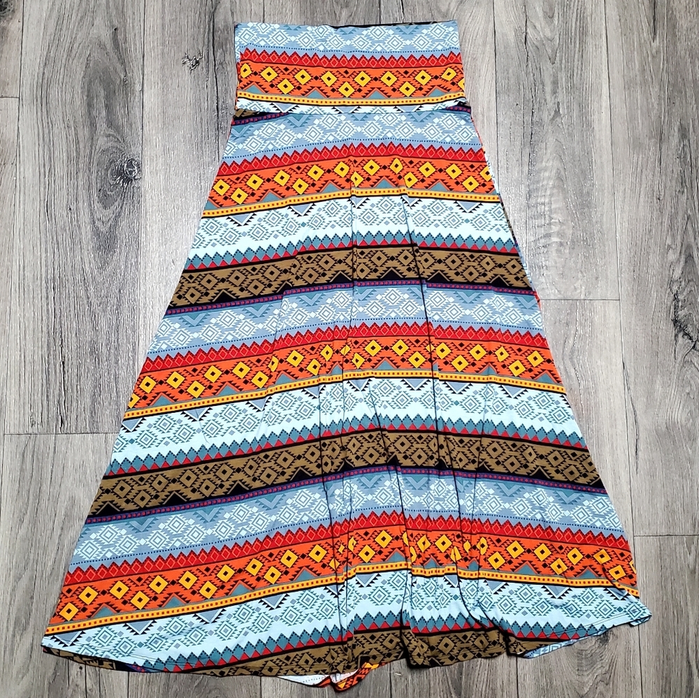 LuLaRoe Multicolored Roll Top Maxi Skirt Womens Large